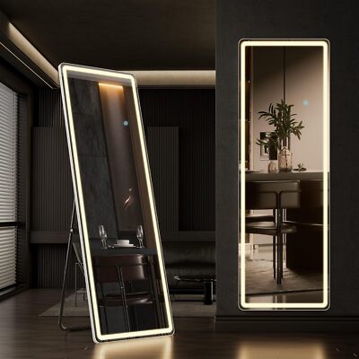 64''x21''/60''x16'' Full Length Mirror with LED Lights Full Body Standing Floor Mirr