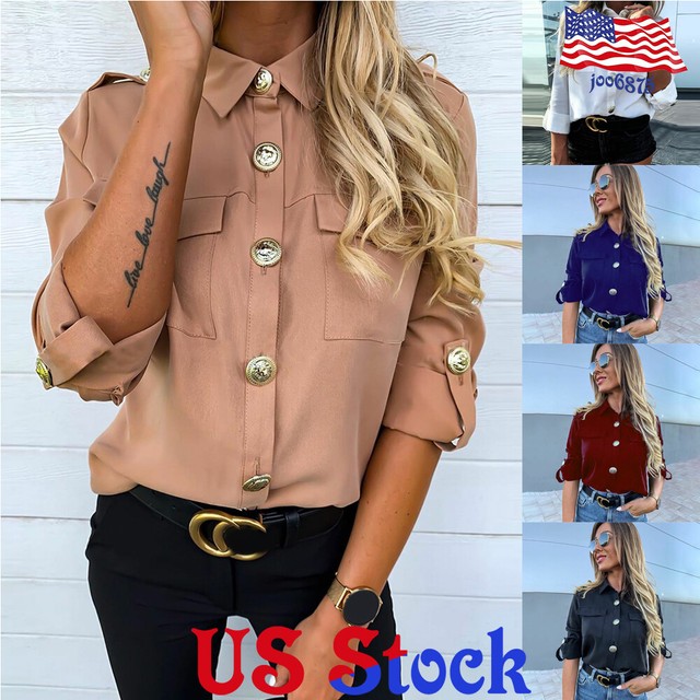 Women's Army Gals Shirt Military Style Versatile Loose Casual Top