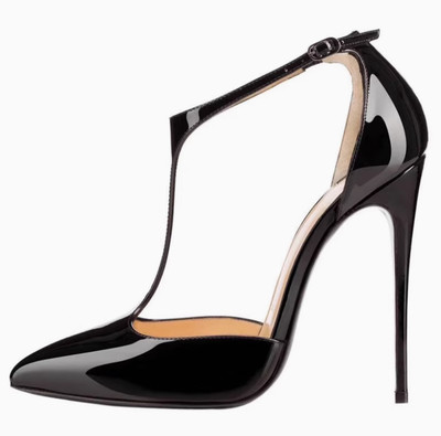 Womens Shiny Patent T-strap High Stiletto Heel Pointy Toe Banquet Pumps Shoes