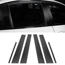 6PCS Real Carbon Fiber Window B Pillar Trim Cover For BMW 3 Series E90 2005-2012