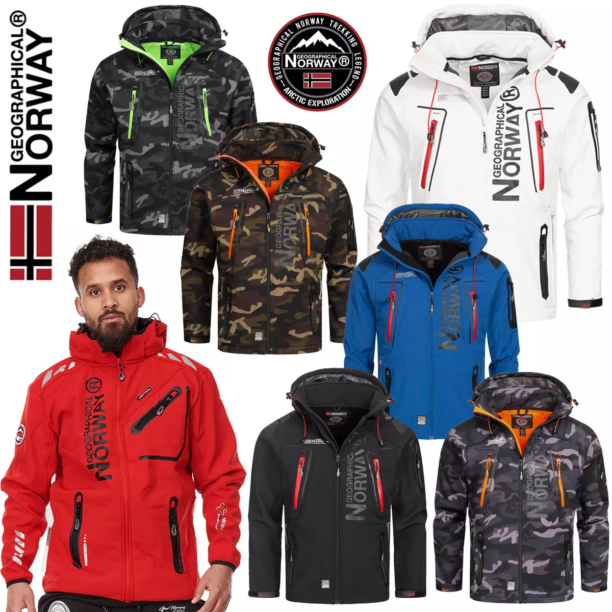 Geographical Norway Techno Mens Softshell Jacket Hooded Windbreaker  WR761H/GN