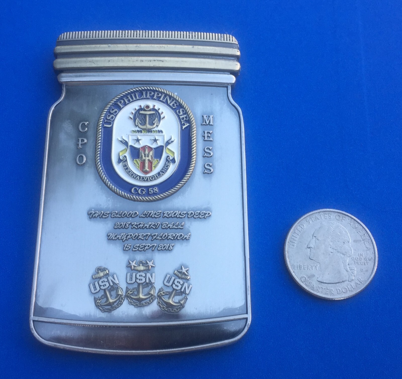 US NAVY CHALLENGE COIN USS PHILIPPINE SEA (CG-58) CHIEF / CPO / SERIALIZED-image