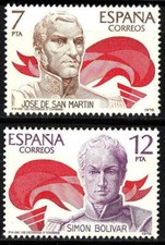 Spain 1978 MNH 2v, Jose de San Martin, Simon Bolivar, Famous People [HS]