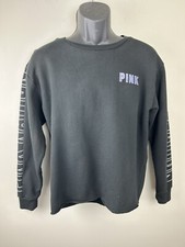 Victoria's Secret PINK Pullover Crewneck Sweatshirt Spell-out Graphic XS Black