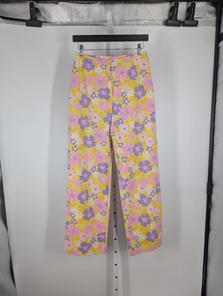 Lilly Pulitzer Vintage 60s 70s Floral Art Print Wide Leg Pant Beach Miami Yellow - Image 2 of 4
