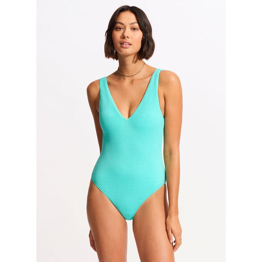 インフィニティ Seafolly 10974-861 Seadive Deep V-Neck One Piece Aruba Blue Size 6