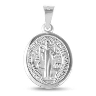 925 Sterling Silver St. Benedict Medallion Pendant - Oval - 18 MM