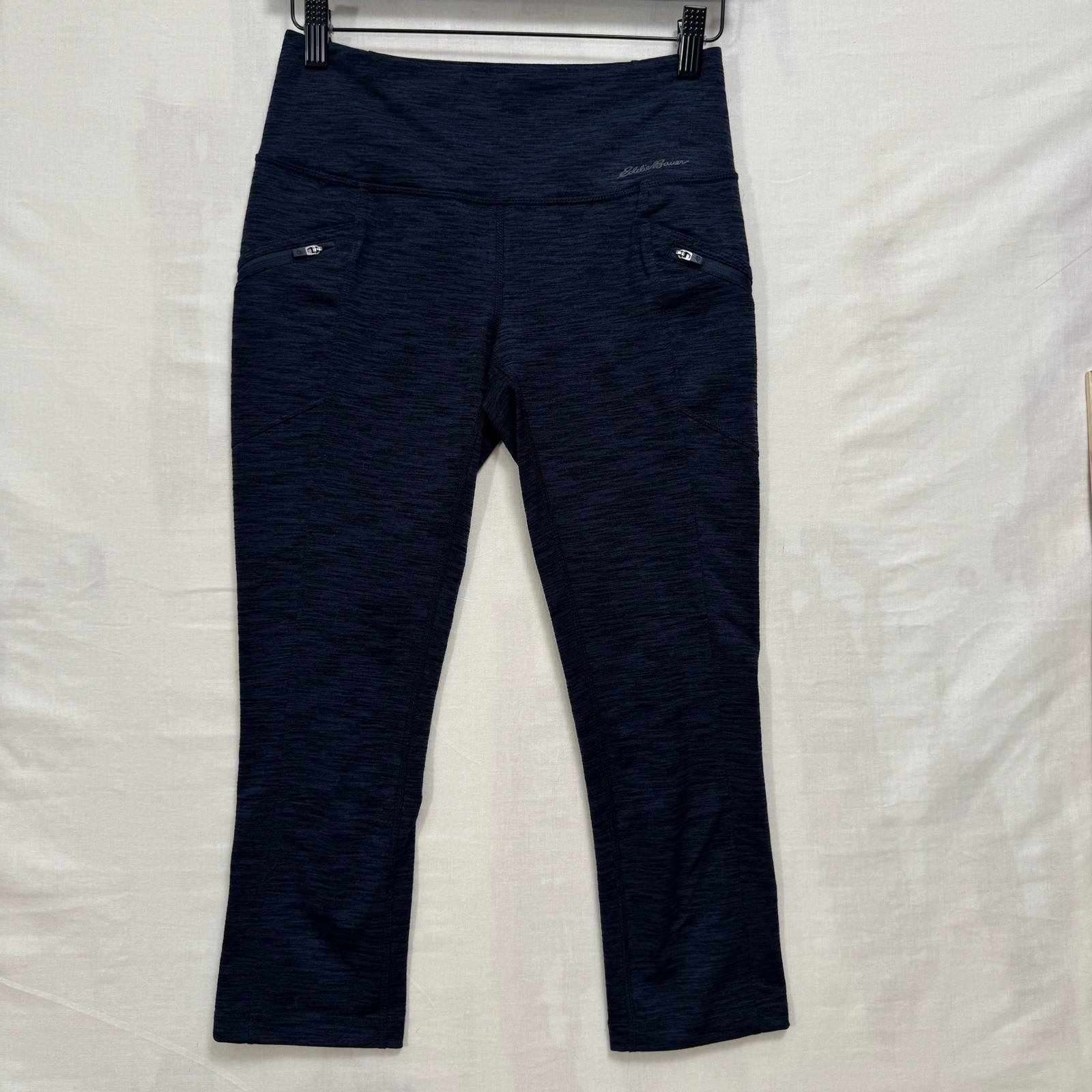 Eddie Bauer Leggings Womens XS Navy Blue Motion Space Dye Capri Zipper Pockets