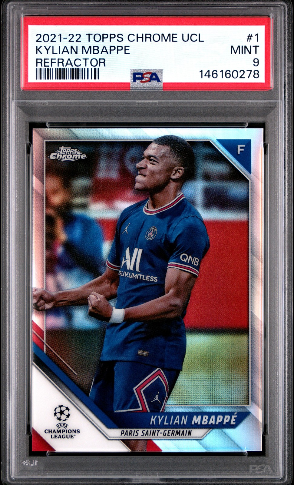 2021 TOPPS CHROME CHAMPIONS LEAGUE REFRACTOR #1 KYLIAN MBAPPE PSA 9