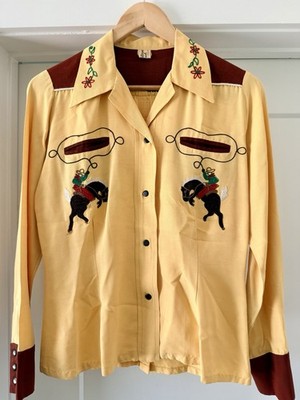 Vintage 1940s Western Maid Denver Embroidered Bucking Horse Rodeo Shirt S/M