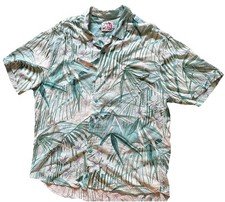 Jams World Vintage Rayon Hawaiian Tropical Shirt Floral Teal Green Men's XL USA