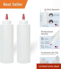 Condiment Squeeze Bottles 16oz Wide Mouth Empty Squeeze Bottle Set with Red T...