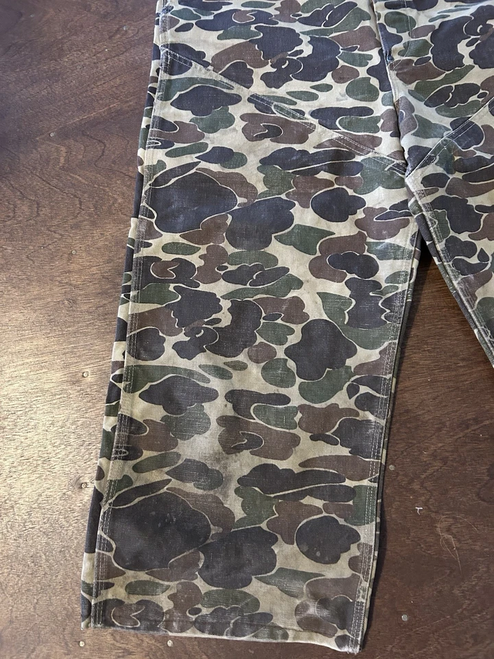 Mono Carhartt De Colección Para Hombres Pequeño Verde Pato Camuflaje Caza Mono Babero Hecho en EE. UU. Foto 3 de 4