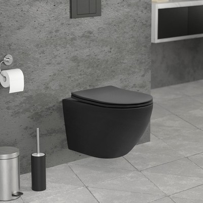 Spülrandloses Wand Hänge WC kurz Schwarz matt Toilette Soft Close Sitz