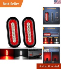 2PCS 6Inch Oval LED Trailer Tail Lights Red White 23LEDs w/Flush Surface Moun...
