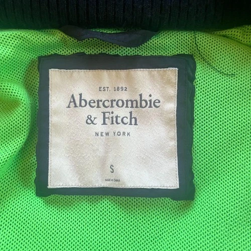 Abercrombie & Fitch Men's Small Navy Hooded Lined Winter Jacket Neon Green Moose image 4