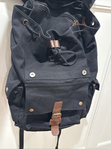 Kattee Mens Leather Canvas Backpack Large School Bag Travel Rucksack Black - Picture 12 of 21