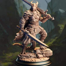 Skraa Black Dragonborn Barbarian Fighter Paladin Miniature | DnD D&D