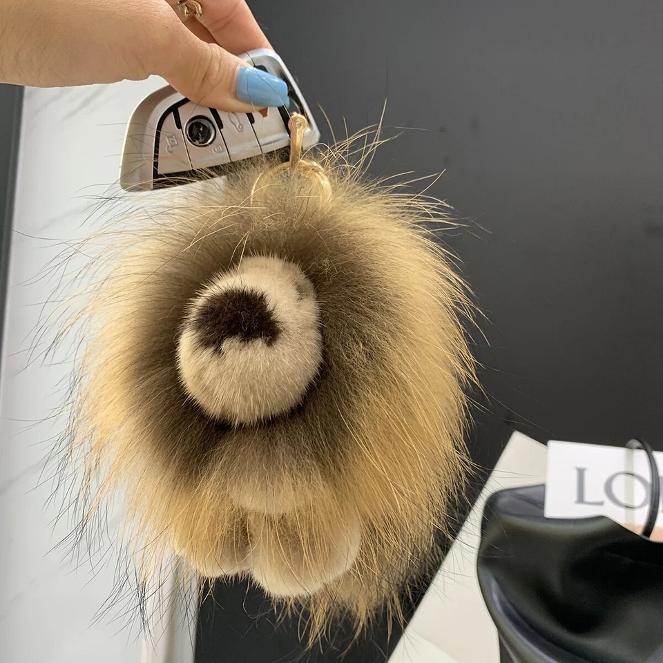 Lindo Bolso de Pompón de León de Piel de Visón Real Dije Llavero Bolso Cartera Teléfono Peludo Colgante Foto 4 de 4