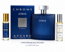 Azzaro Chrome Extreme EDP 3.3 oz Men Cologne 2 FREE Perfume Oils Gift Set 100