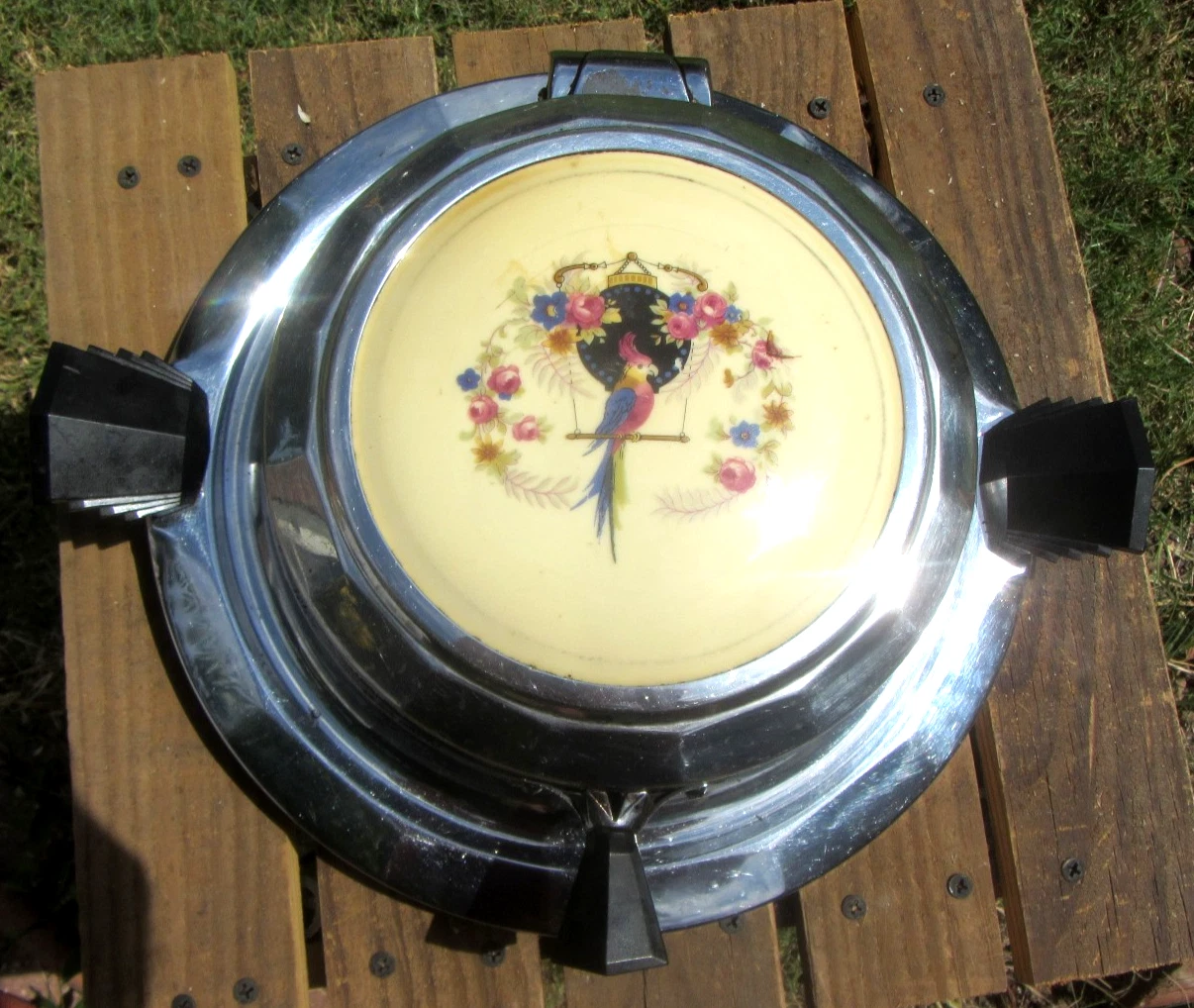Vintage 1930's Dominion Waffle Maker Art Deco Ceramic Porcelain Lid - WORKS!