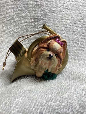 Danbury Mint Shih Tzu Season Ornament   Merriest Musician    With Horn