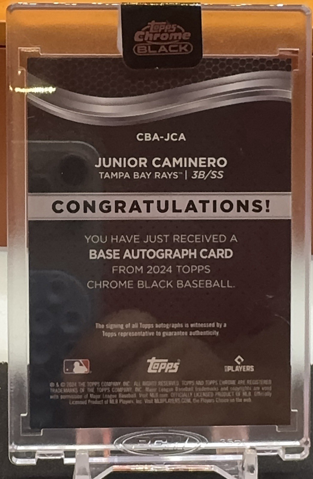 2024 Topps Chrome Black Junior Caminero Gold Mini-Diamond Auto RC /50 Rays