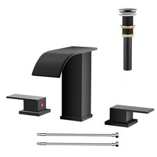AVSIILE Matte Black Waterfall Bathroom Faucet 3 Hole, 8 Inch Widespread