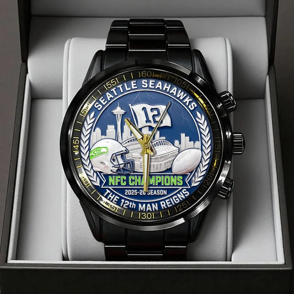 Seahawks 2025 Champions Black Stainless Steel Watch