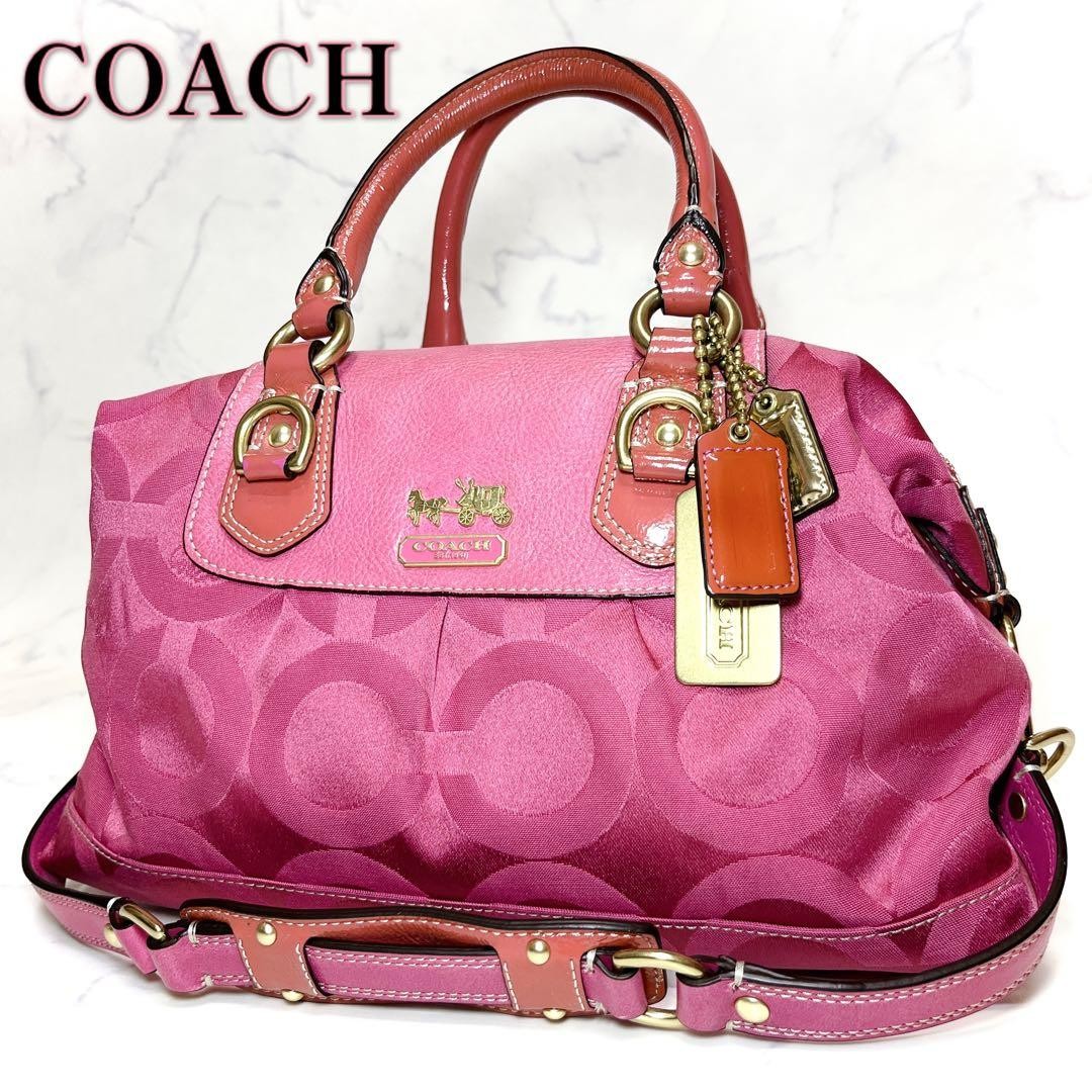 COACH MADISON Op Art 2way Shoulder Bag Pink Leather Authentic Satchel