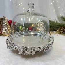 Glitz Ornate Footed CAKE PASTRY KEEPER Glass Dome Serving Footed Stand New