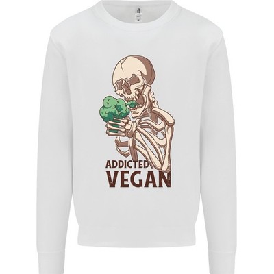 Addicted Vegan Skelett Frisst Gemüse Kinder Sweatshirt Pullover