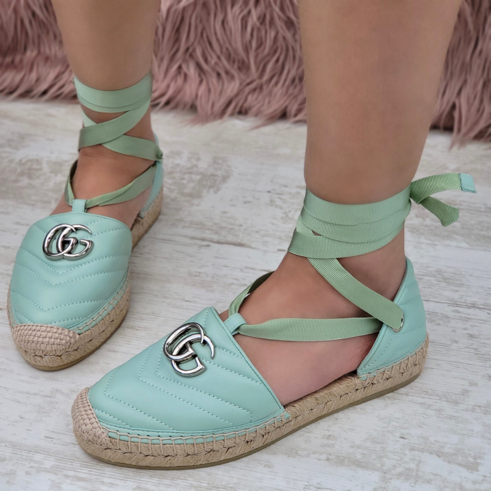 Gucci Marmont GG Espadrille Sandals Ankle Wrap Platform Flats EU 37 UK 4 RRP£625