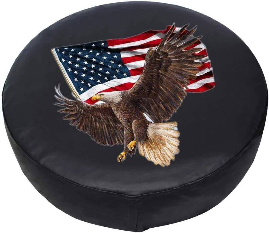 Spare Tire Cover, Wheel Cover with American Eagle USA Flag PVC 18 Inch, Black - Imagem 2 de 2