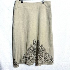 Richard Malcom Linen Embroidered Full Midi Skirt Boho Vintage Sz 10 Lined