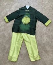 Women’s 100% Silk 2-Pc. Jacket Top & Pants Set Outfit Sz Large Dk & Lime Green