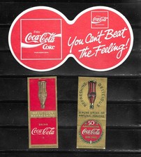 Sous-verre publicitaire double carton Coca-Cola et 2 carnets d'allumettes (sans allumettes)