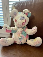 Handmade Patchwork Quilted Teddy Bear Stuffed Animal, pink, floral, Vintage