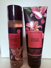 Bath  Body Works Pink Lily  Bamboo Mist  Body Cream Set 8 oz