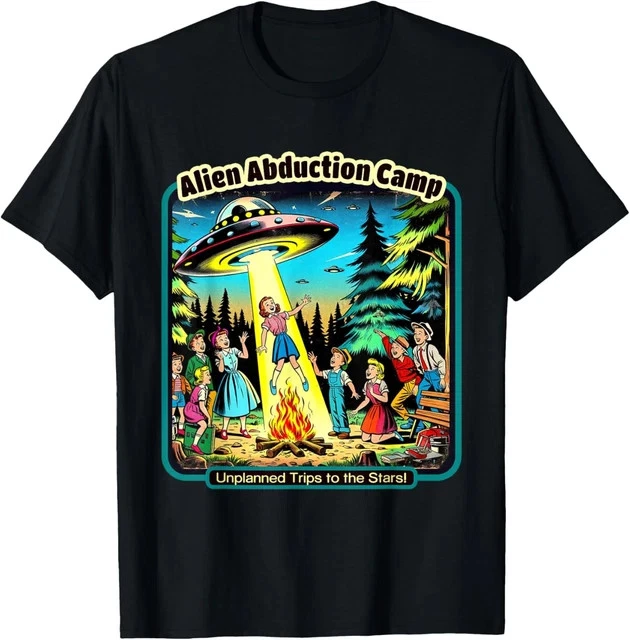 Funny Vintage Alien Abduction Camp UFO Alien T-Shirt Size L & XL T-Shirt