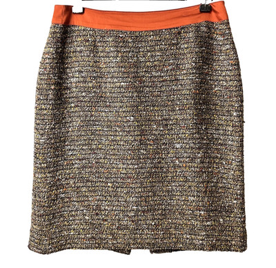 Etcetera Women Brown Mettalic Tweed Cotton/Wool Blend Midi Skirt Sz 2