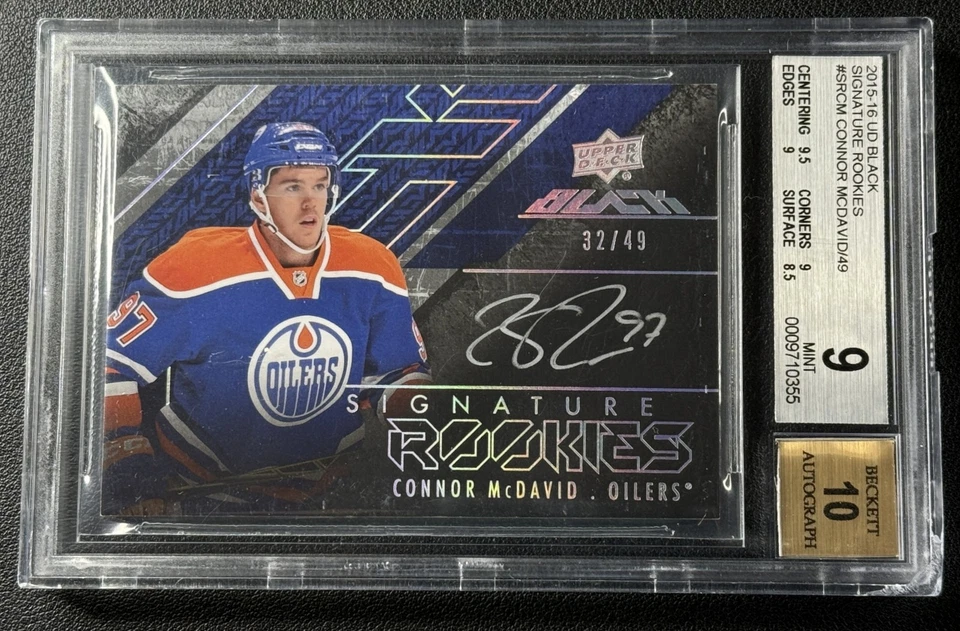 CONNOR MCDAVID BGS 9 2015-16 UPPER DECK BLACK SIGNATURE ROOKIE 10 AUTO RC /49