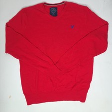 American Eagle V-Neck Sweater Men's Large L Red 100% Cotton Athletic Fit Knit