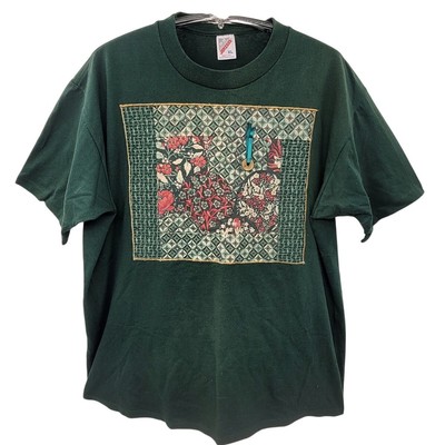 Jerzees Vintage Asian Quilted Patch Coin Embellished Short Sleeve T-Shirt XL
