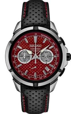 Seiko 42mm Coutura Quartz Chronograph Red Dial Men's Watch 100M | eBay
