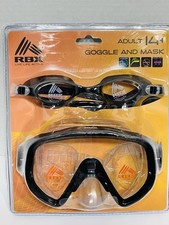 NEW RBX 2pc Adult 14 Black Swim Goggles and Mask Set Swimming Beach Pool Gear