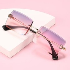 Rectangle Rimless Sunglasses Gradient UV400 Lenses Summer Women Glasses