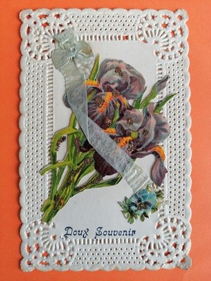 CPA Geprägte CHROM SPITZE HINZUGEFÜGT Seidenband IRIS LILA weiches Souvenir