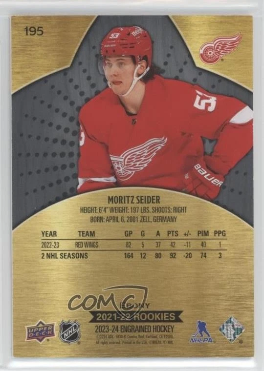 2023-24 Upper Deck Engrained 2021 Rookie Update Ebony /49 Moritz Seider #195 - Image 2 of 2