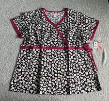 Koi Scrub Top Women  s Sz 3X White Leopard Print Kathy Peterson Medical Nursing